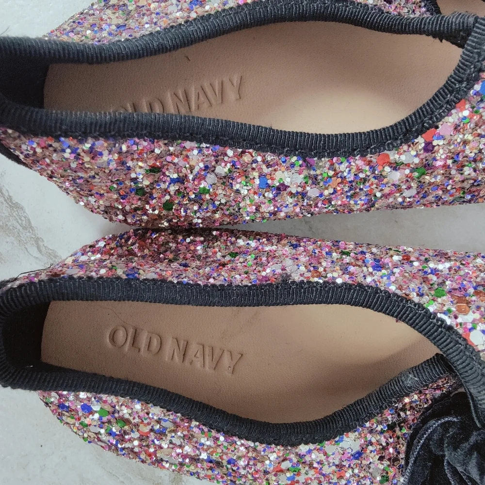 Old Navy Girls' Multicolored Glitter Ballet Flats Bow Accent, 3Y